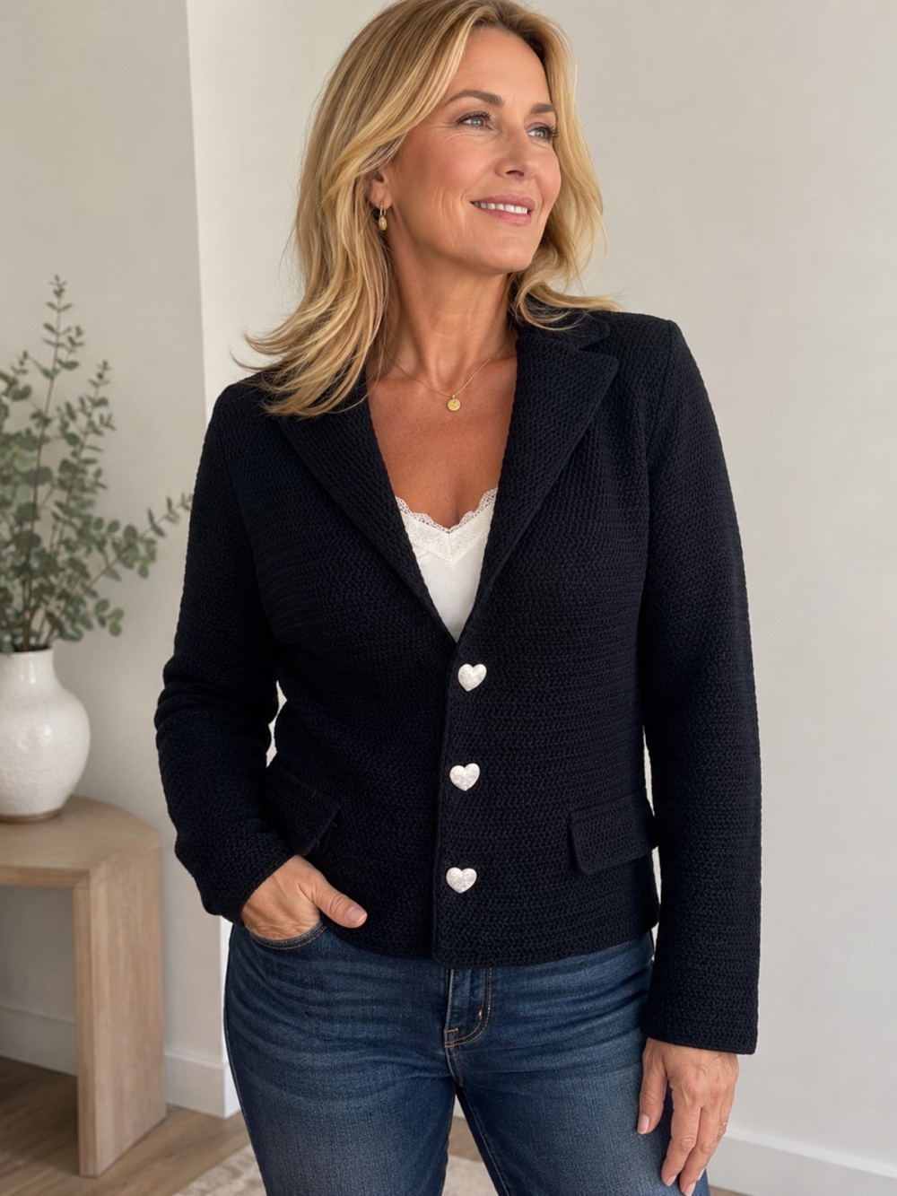 MACH & MACH black knitting/ beaded hearts blazer sz Med NWT made in Italy